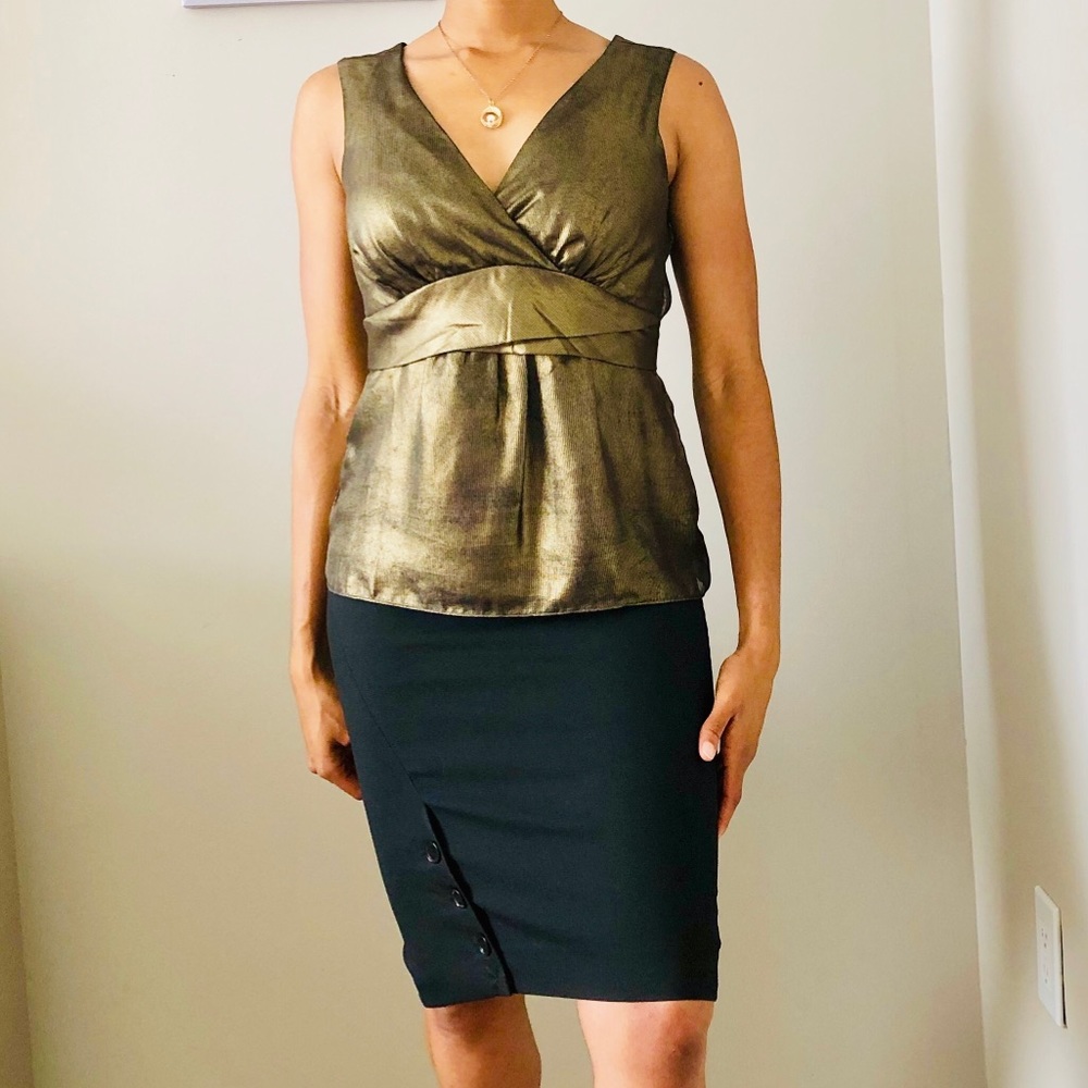 Bronze Gold Ann Taylor Deep V Neck Blouse
